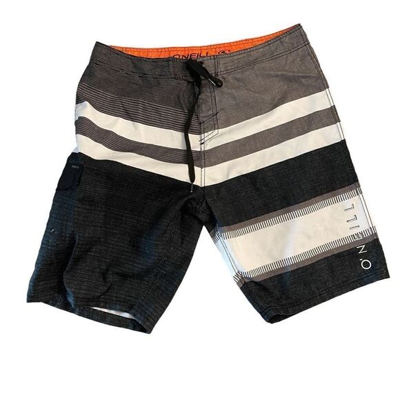 O'Neill Board Shorts String Tie Quick Dry Polyester Black White Size 36 - Picture 1 of 6